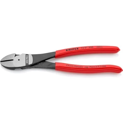Image of Knipex High Leverage Diagonal Cutter black atramentized, plastic coated 200 mm (self service card/blister) 74 01 SB