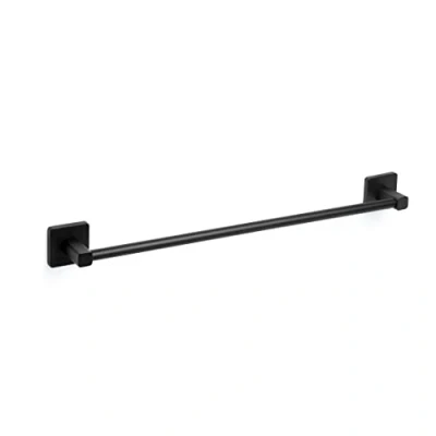 Image of TATAY Large bathroom Towel Holder, from the NERO accessories collection, Stainless Steel and Zamak, Double Fixing System with Screws Glu fix, Black Rail. Measures 6 x 6,5 60 cm