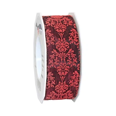 Image of Präsent Brixen Wired &amp; Printed Ribbon Bordeaux 40 mm Width, 20 m Length