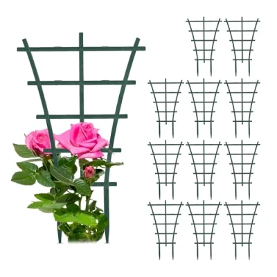 Image of Set 12x Plant Support, Climbing Aid for Plants &amp; Flowers, Plastic, Trellis, Stakes, hwd: 25 x 15 1 cm, Green Relaxdays