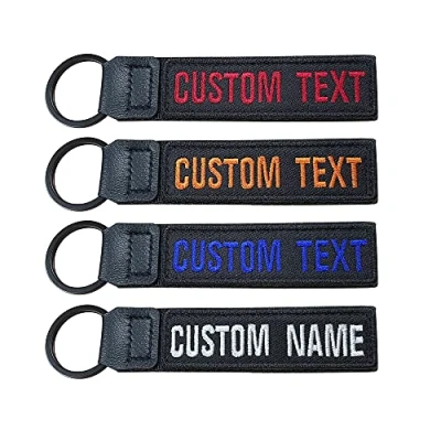 Image of Brillian Personalized Keyring, Custom Embroidery Any Text Keychain, Key Ring Accessories suitable for Men&#039;s gift Motorcycle Car Scooter, Black, 13x2.5cm