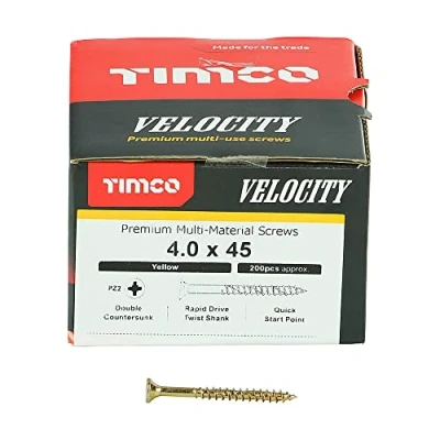 Image of TIMco 40045VY PZ2 CSK ZYP Velocity Screw 4.0 x 45 Yellow (Box of 200)