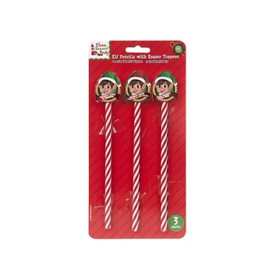 Image of 3 Elf design pencils with eraser toppers