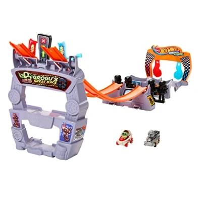 Image of Hot Wheels RacerVerse, Grogu s Great Race Track set, Star Wars Set with Die Cast Racers Inspired by Wars: and The Mandolorian, HPL32