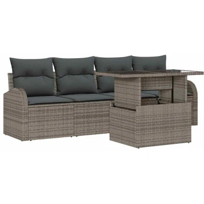Image of vidaXL 5 Piece Garden Sofa Set with Cushions Grey Poly Rattan