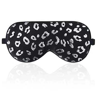 Image of 100% Silk Sleep mask with Adjustable Strap,Comfortable and Super Soft Eye Ultimate Sleeping aid,blindford silverleopard