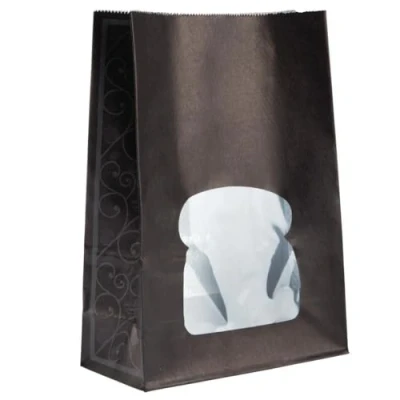 Image of Colpac Black Paper Sandwich Bag with Window Elegance Printed Design (Pack 250)