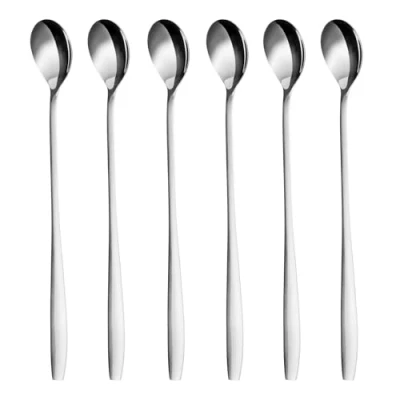 Image of Gräwe® Stainless Steel Ice Cream/Macchiato/Latte Spoons, Set of 6 Long Spoons for Cocktails, Yogurt and Desserts, Length 22 cm
