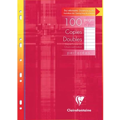 Image of Clairefontaine Ref 4725C Punched Double Sheets in Slipcase (100 Pages) A4 (210 x 297mm), 90gsm Brushed Vellum Paper, Lined Rulings with Margin, 9 Hole Punch
