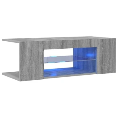 Image of vidaXL Stylish TV Cabinet with RGB LED Lights, Grey Sonoma Finish, Engineered Wood Media Unit, Ample Storage, Easy Assembly Dimensions: 90x39x30cm