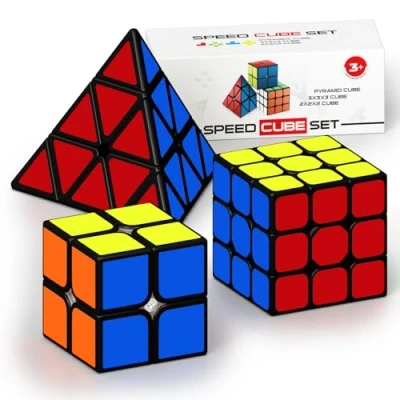 Image of Vdealen Speed Cube Set, Magic Pack of 2x2x2 3x3x3 Pyraminx Puzzle Cube, Birthday Party Christmas Stocking Fillers Gift for Kids Teens Adults(Bright Sticker)