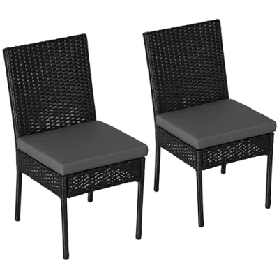 Image of Outsunny 2 Pieces PE Rattan Garden Chairs with Cushion, Patio Wicker Dining Backrest for Patio, Deck, Garden, Black