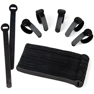 Image of ARMIZ 60 x Reusable Cable Ties Black, Adjustable Releasable Hook and Loop Straps for PC Management, Organizing Cords, TV, Desk