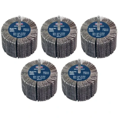 Image of Sealey Abrasive Flap Wheel 80 x 40mm 60Grit 6mm Shaft Pack of 5