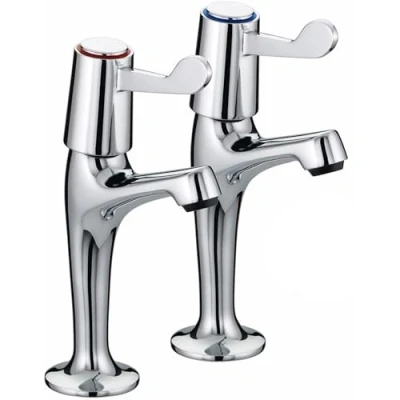Image of Pair of Chrome Lever Type Kitchen Sink Pillar Tall Leg TAPS Easy USE Set