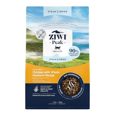 Image of ZIWI Peak Steam &amp; Dried Cage Free Chicken with Whole Mackerel, 800 g Natural, High Protein Cat Food Dry, Raw Alternative Grain Complete Dry