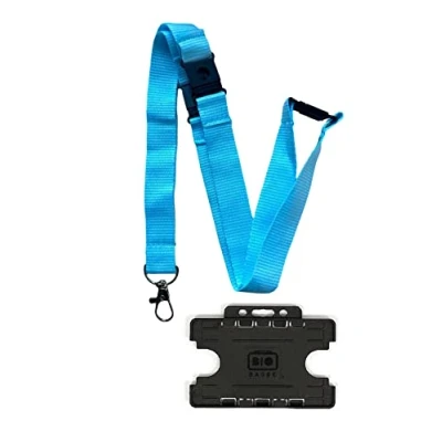 Image of Colourful 20mm Wide Lanyard with 3 Point (Triple) Safety Breakaway &amp; Double Black ID Card Holder (Light Blue)