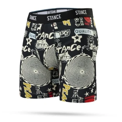 Image of Stance All Over Men&#039;s Boxer Briefs Black Patterned Logo Poly Shorts Underwear XL