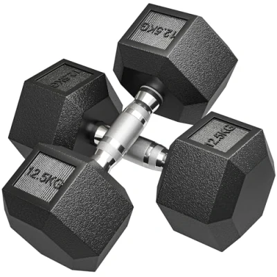 Image of HOMCOM 25KG Rubber Hex Dumbbell Portable Hand Weights for Home Gym Workout Fitness
