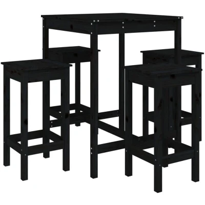 Image of vidaXL 5 Piece Garden Bar Set Black Solid Wood Pine