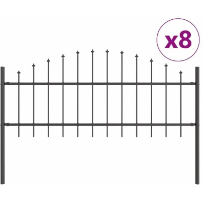 Image of vidaXL Garden Fence with Hoop Top Grey, 13.6 x 0.75 m, Steel