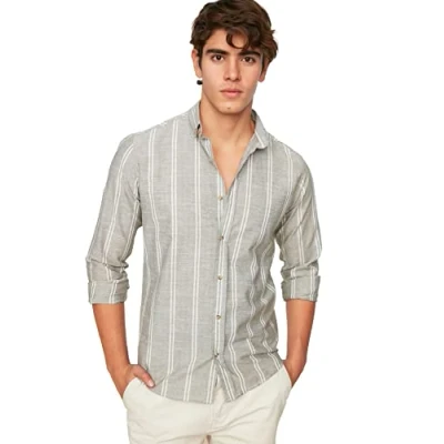 Image of Trendyol Man Slim fit Basic Button Placket Woven Shirts Khaki