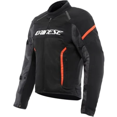 Image of DAINESE Air Frame 3 Tex Jacket, Summer Motorcycle Jacket with Detachable Windproof Lining, Man, Black/Black/Red Fluo, 52