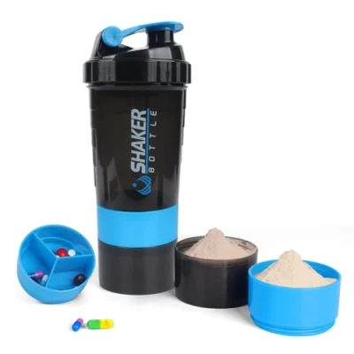 Image of VECH Protein Shaker Bottle,GYM Cup for Shakes, 16oz Shake Bottle with Ball and Storage Compartment,Leak Proof,BPA Free (Blue)