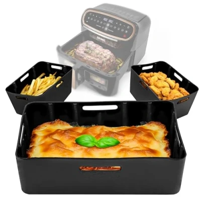 Image of Duronic Silicone Air Fryer Liners AFL3 Silicon for AF24/34 Dual Drawers Inserts Cooking Roasting Reheating Baking