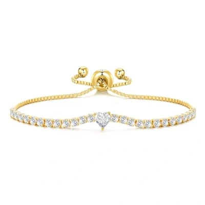 Image of Philip Jones Gold Plated Heart Solitaire Friendship Bracelet Created with Zircondia® Crystals