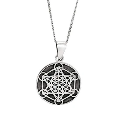 Image of 81stgeneration 18&quot; 925 Sterling Silver Necklace with Metatron&#039;s Cube Pendant Coin Disc for Men and Women Boho Sacred Geometry Birthday Gift Wiccan Gothic Jewellery