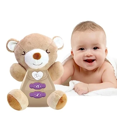Image of COO11 Teddy Bear Plushies Soft Toys, Soothing Calm Doll Stuffed Animal, Comfy Sleep with Light &amp; Music, Huggable, Suitable for 0 24 Months Baby