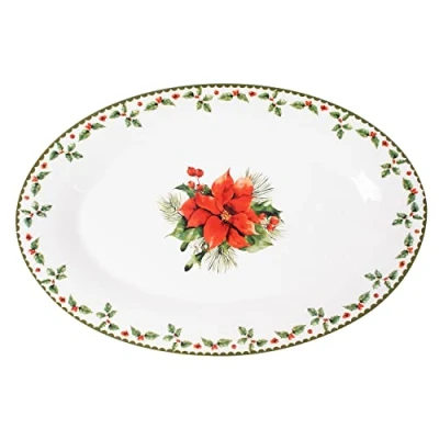Image of Harvey &amp; Mason Large Serving Plate Holly Range Porcelain Festive Christmas Dinner Setting Decor