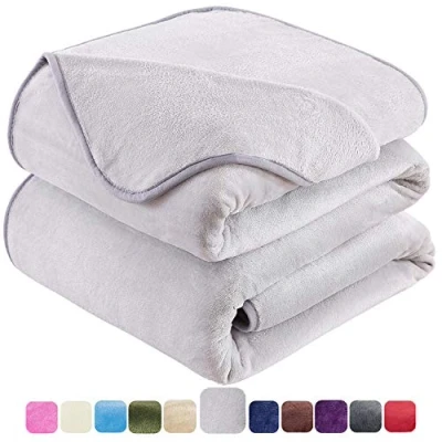 Image of HOZY Fleece Blanket 350GSM Super Soft Fluffy Solid No Static Throws for Large Bedspread/Sofa Grey Queen 220 x 240cm