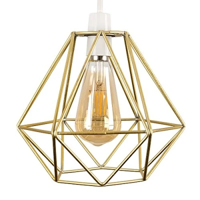 Image of MiniSun Retro Style Gold Metal Basket Cage Ceiling Pendant Light Shade