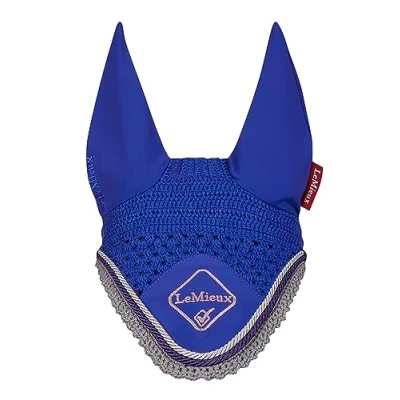 Image of LeMieux Classic Crochet Fly Hood with Comfortable Lycra Ears in Benetton Blue Sport Horse Wear for Competitive Rider X Large