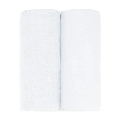 Image of Comfy Cubs 2 Pack Muslin Baby Blanket for Newborn, Swaddle Blanket, Neutral Receiving Boys and Girls (White)