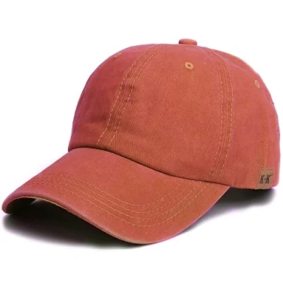 Image of Baseball Cap Plain Hat Lightweight Adjustable Washed Polo Style Classic Sports Casual Summer Sun for Unisex (Orange)