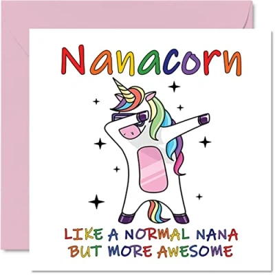 Image of Birthday Cards for Nana Nanacorn Mothers Day Card from Granddaughter Grandson, Happy Nana, Nan Unicorn Card, 145mm x Seasonal Nannie Nanna Funny Greeting