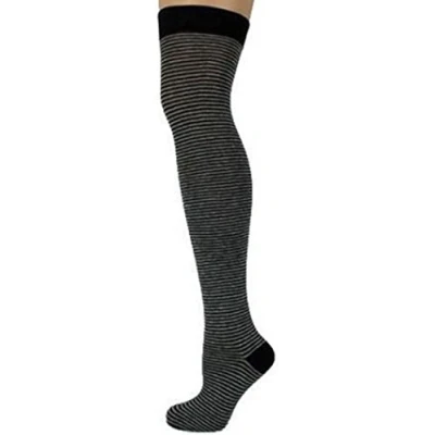 Image of Macahel Thin Striped Over the knee Socks (BLACK &amp; GREY)