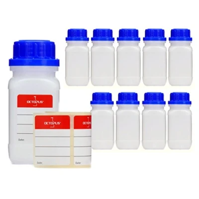 Image of Wide neck bottles with screw caps, chemical bottle, laboratory bottle lid, storage container for laboratory, kitchen or hobby, pack of 10, transparent, 10x 100 ml