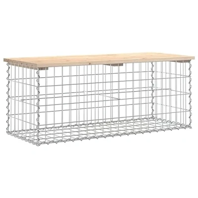 Image of vidaXL Outdoor Garden Bench with Gabion Design Solid Pinewood and Galvanized Steel Construction Compact Size