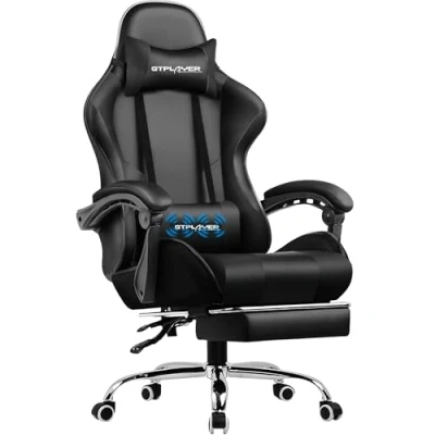 Image of GTPLAYER Gaming Chair, Massage Ergonomic Computer Chair with Footrest and Lumbar Support Height Adjustable 360 Swivel Seat Headrest for Office Black