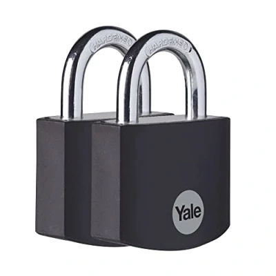Image of Yale YE3B/38/119/2/BK Standard Security 38mm Aluminium Padlock Black, pack of 2 Open Hardened Steel shackle 3 keys