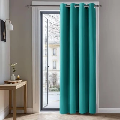 Image of Deconovo Door Curtain Thermal Home Decorative Solid Insulated Blackout Ring Top for Girls Bedroom 52&quot;x 84&quot; Turquoise 1 PANEL