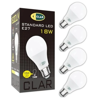 Image of CLAR Powerful E27 LED Bulb, 150W/120W 150W Energy Saving Cool White Bulb 6000ºK 18W (Pack of 4)