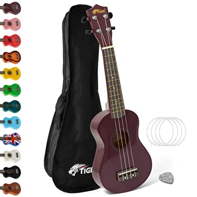 Image of TIGER UKE7 PP Soprano Ukulele for Beginners includes Gig Bag, Felt Pick, Spare Set of Strings Now Equipped with Aquila Purple