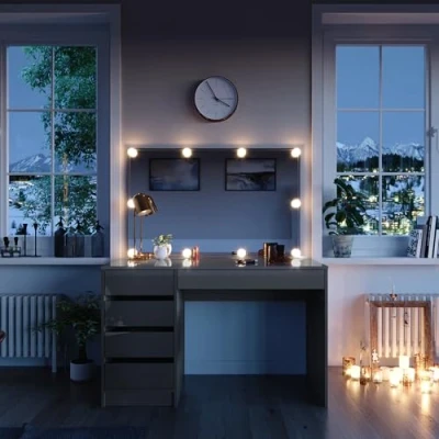 Image of Vicco Vanity table Sherry, High gloss grey, 120 cm with LED lighting