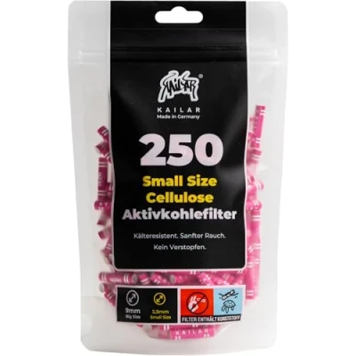 Image of KAiLAR 20560 250 Pink Cellulose Filters Slim (5.9 mm) with Vegan Activated Carbon from Coconut Shells. for a Less Harmful and Gentle Smoking Experience, Paper