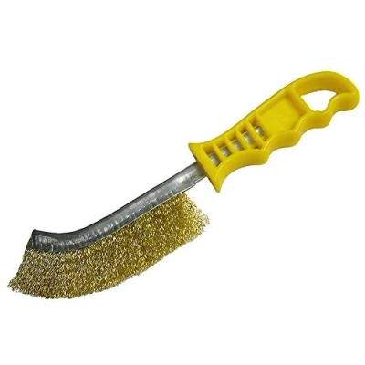 Image of Faithfull FAIWBHANDB Brass Crimped Wire Scratch Brush Yellow Handle. 25cm Long